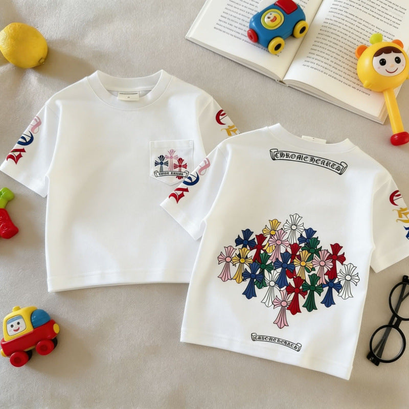 Kids Cotton Pocket Short Sleeve Crew Neck Summer T Shirt