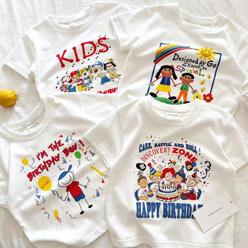 Kids Cotton Cartoon Print Short Sleeve Summer T Shirt