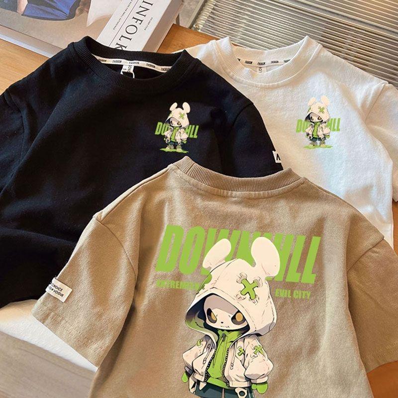 Kids Cotton Alien Rabbit Print Short Sleeve Summer T Shirt