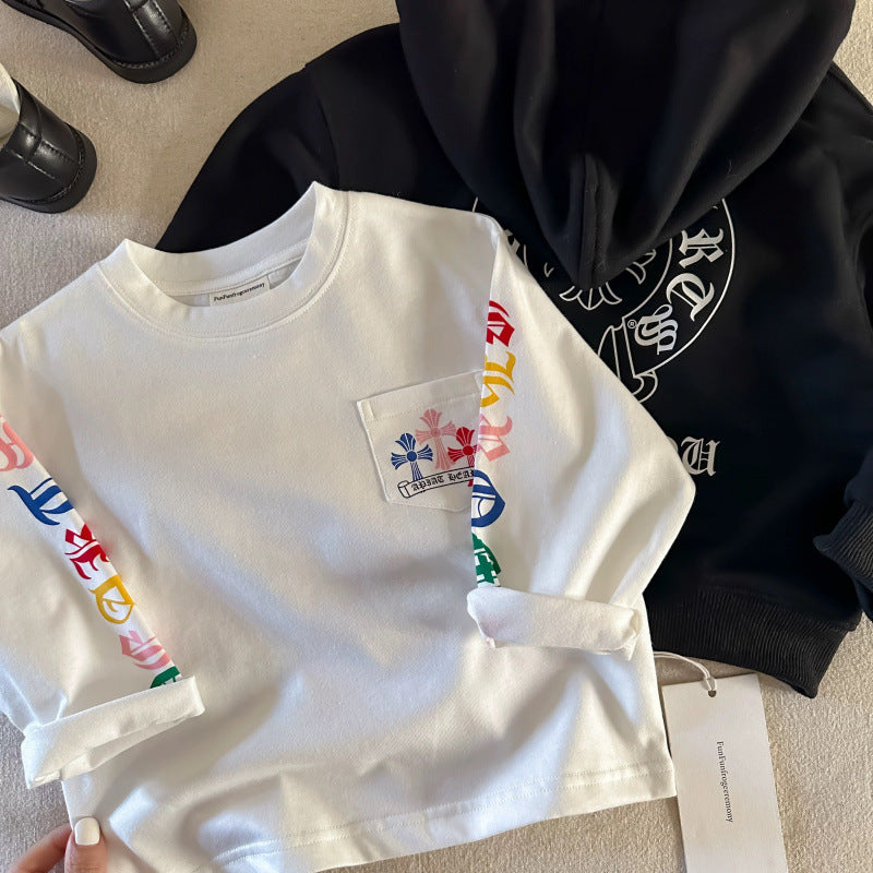 Kids Cotton Long Sleeve Letter Print T-Shirt Casual Top