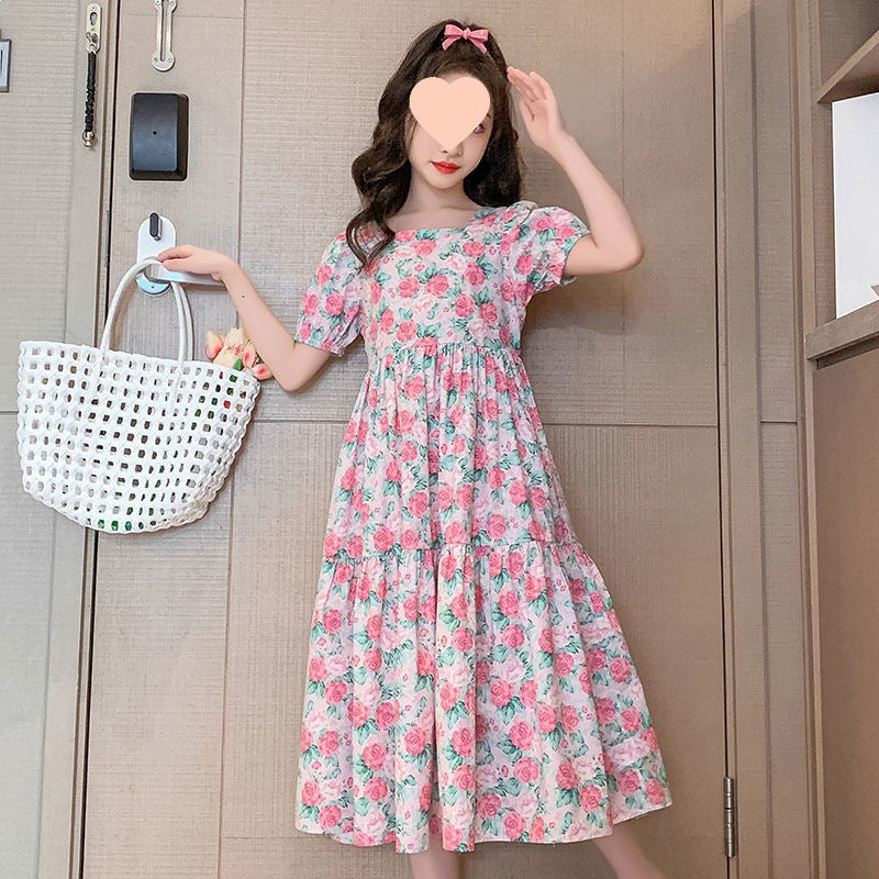 Girls Floral Princess Dress Korean Style Summer Party Dress