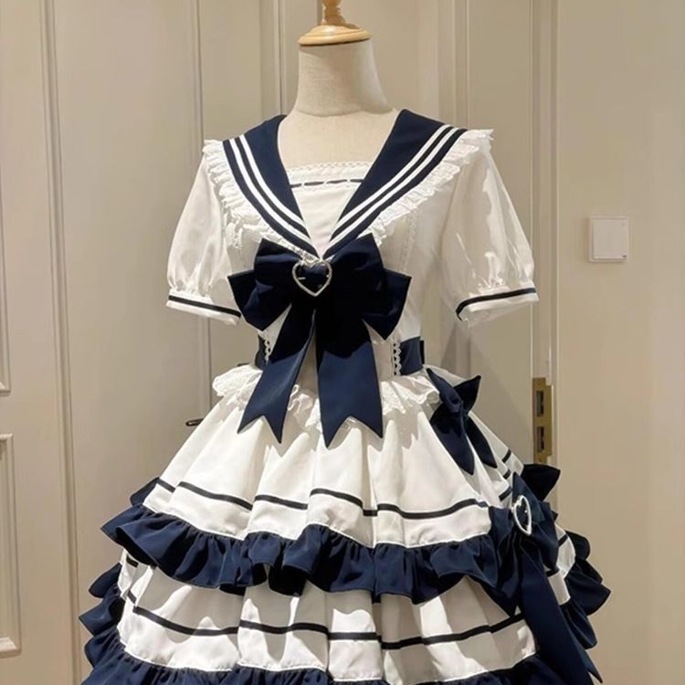 Girls Navy Blue Bow Princess Dress Sweet A-Line Summer Dress