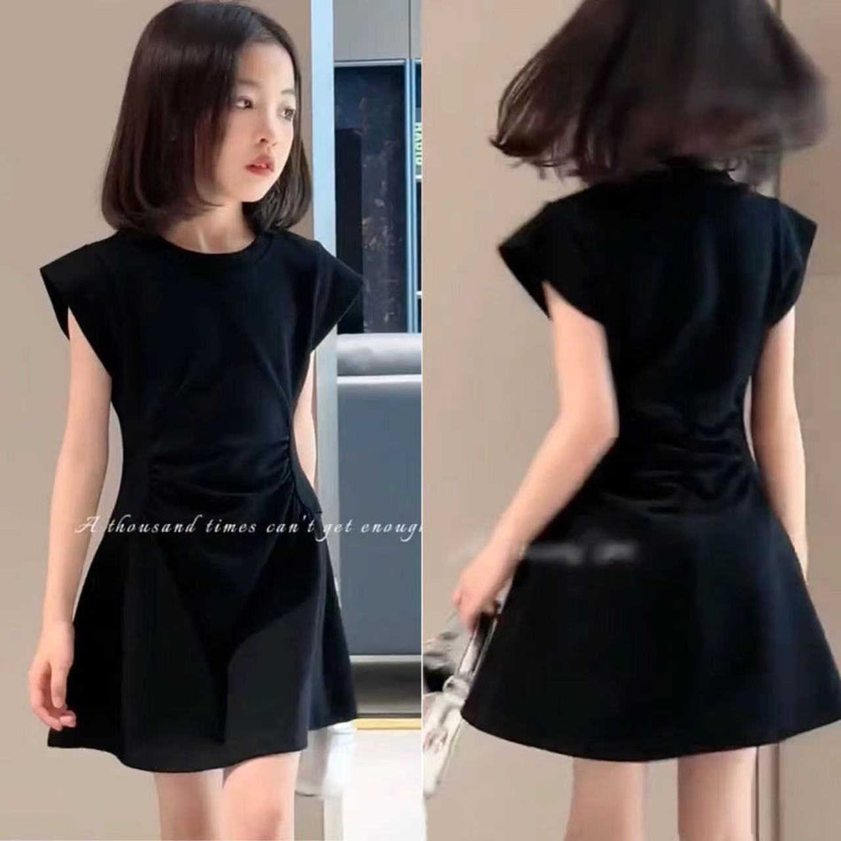 Girls Sleeveless A-Line Dress Korean Style Waist Fit Dress