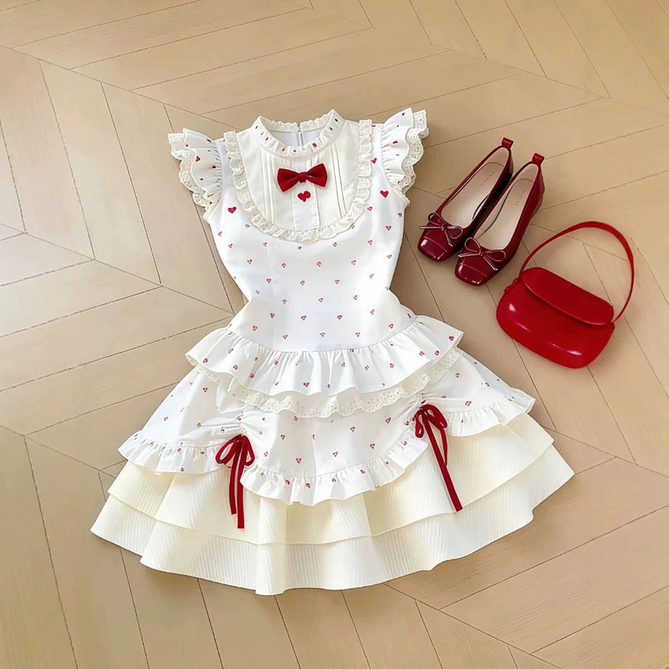 Girls White Bow Lace Princess Dress Elegant Summer Party Dress