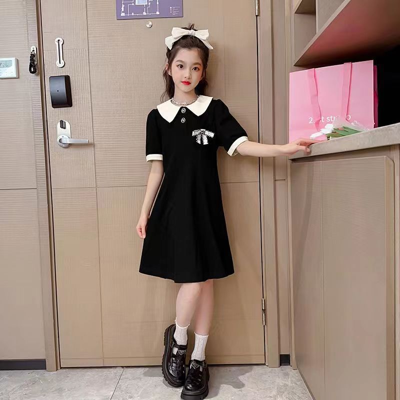 Girls Black Doll Collar Princess Dress Korean Style A-Line