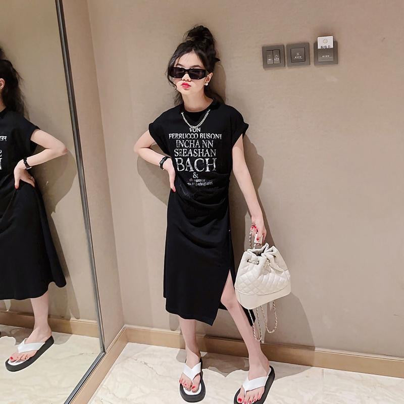 Girls Letter Print Princess Dress Korean Style Casual Dress