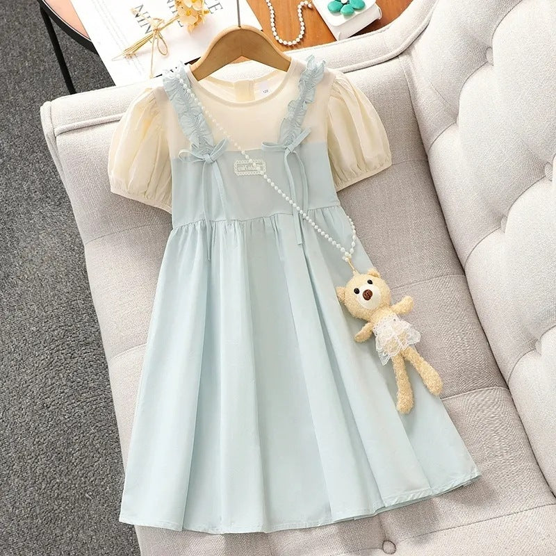 Girls Faux Two-Piece Lace Princess Dress Casual Summer Style