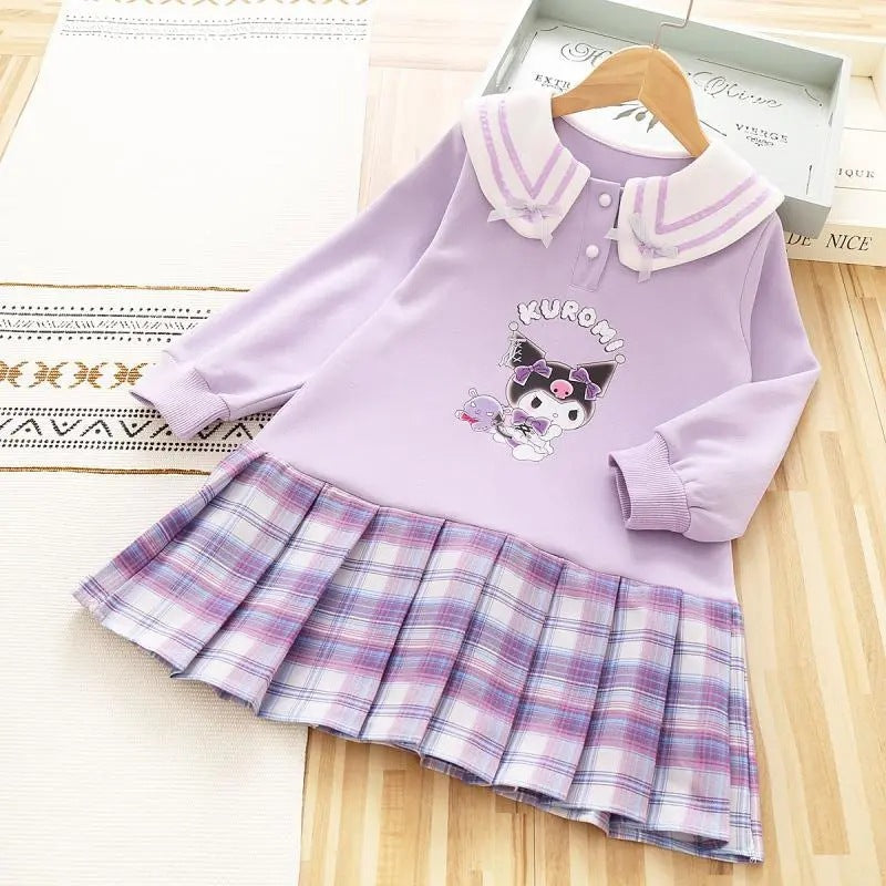 Girls Cartoon Print Long Sleeve Princess Dress Casual A-Line