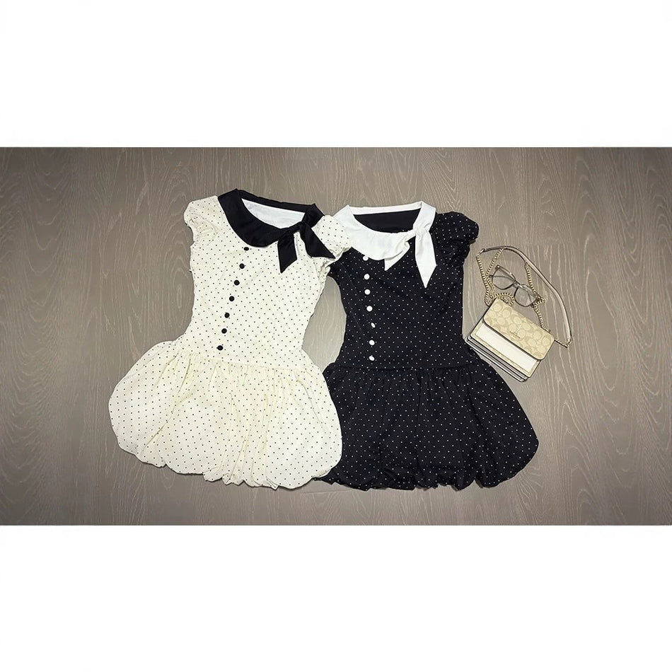 Girls Polka Dot Fluffy Princess Dress Korean Style Summer Outfit