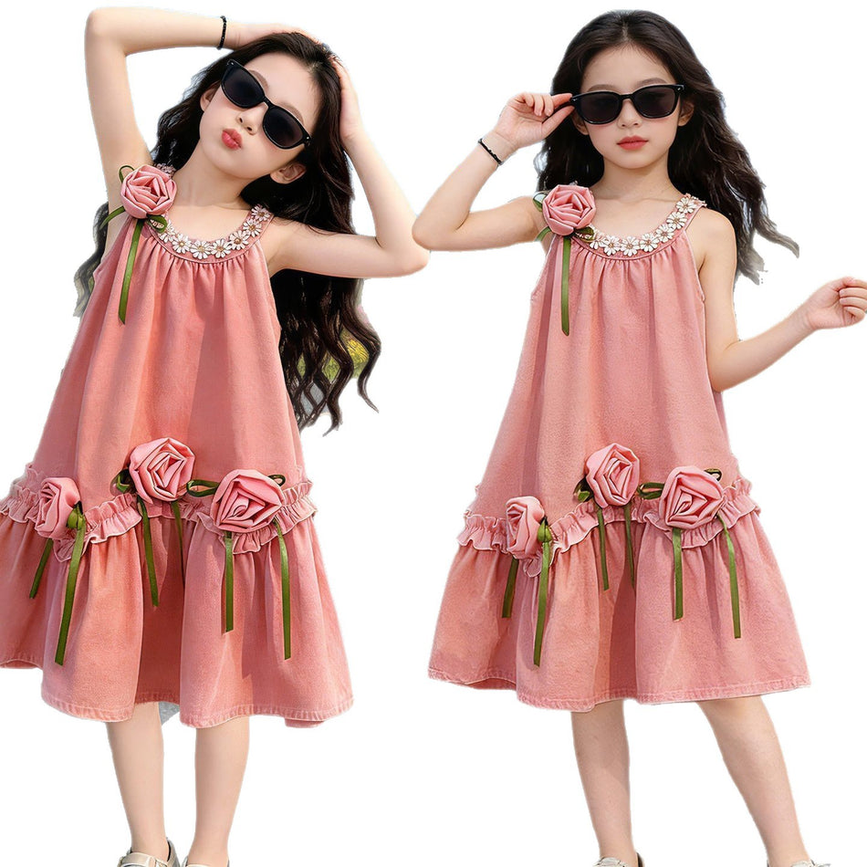 Girls Lace Vest A-Line Princess Dress Summer Korean Style Dress