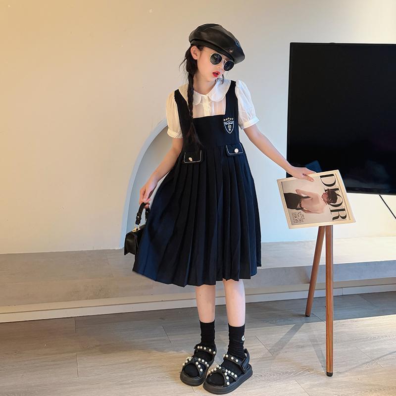 Girls Color Block Two-Piece Dress Korean Style Summer Outfit