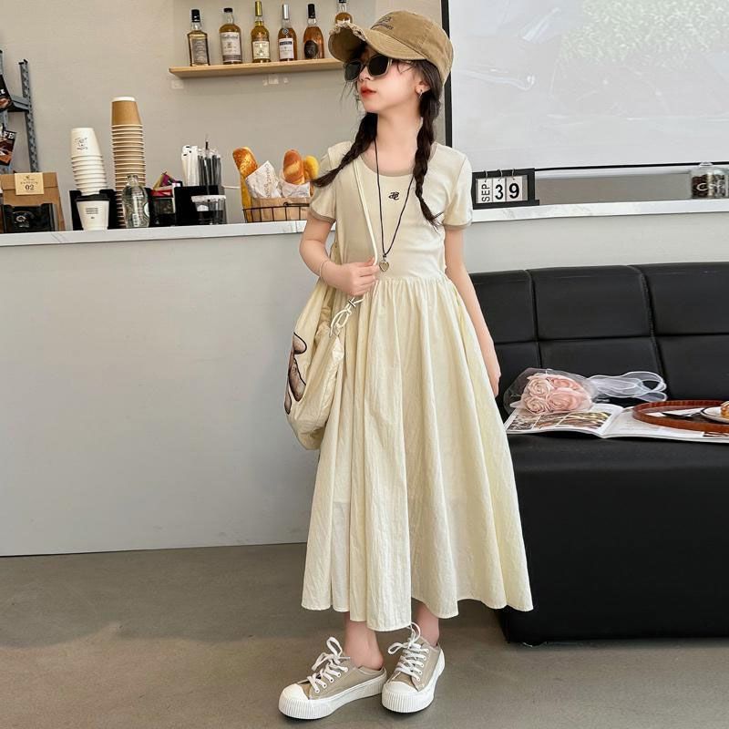 Girls Beige A-Line Princess Dress Korean Style Summer Outfit