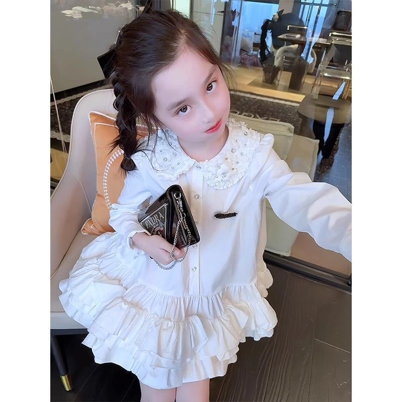 Girls Doll Collar A-Line Dress Korean Style Long Sleeve Dress