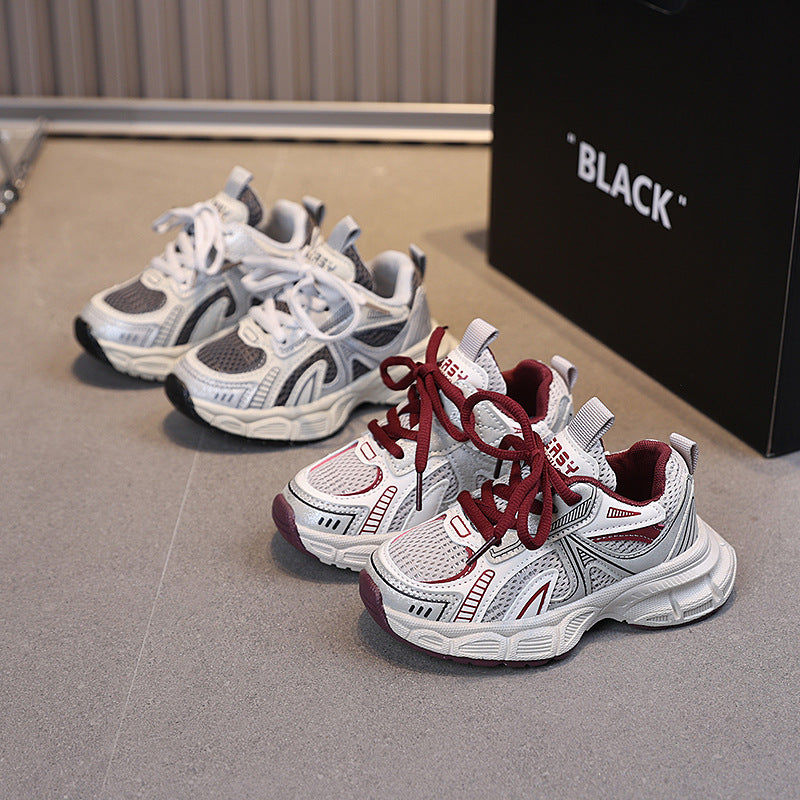 Kids Breathable Mesh Running Shoes Velcro Dad Style Sneakers