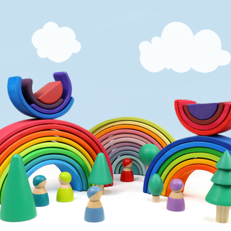Large Wooden Rainbow Stacking Blocks Educational Toy Set