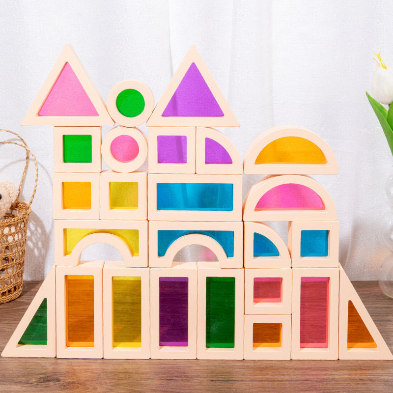 Wooden Rainbow Acrylic Light Translucent Building Blocks Set