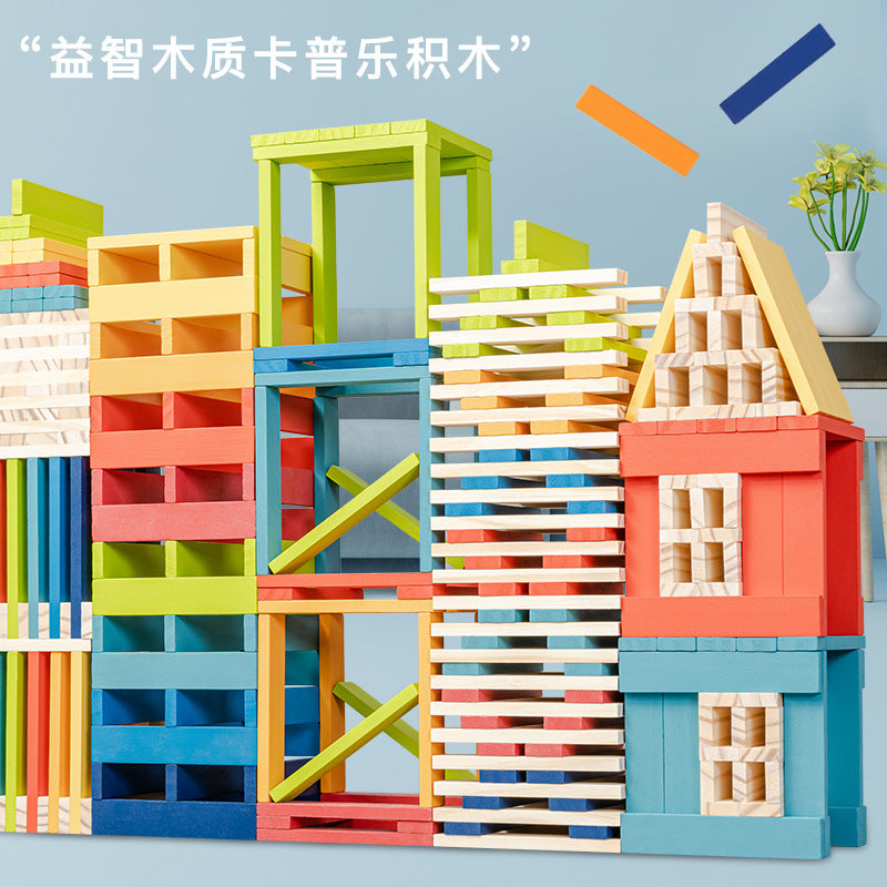 Wooden Domino Building Blocks Balance Puzzle Educational Toy Set