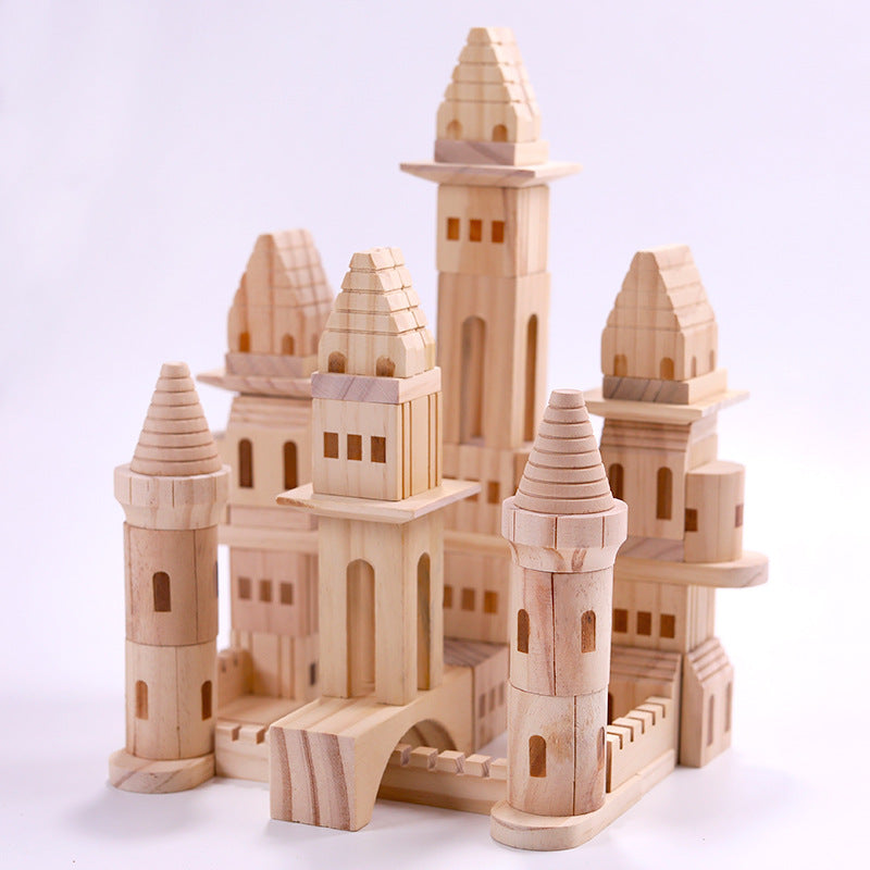 Wooden Castle Building Blocks Natural Stacking Educational Toy Set