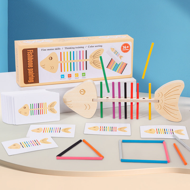 Montessori Wooden Color Matching Fishbone Stick Learning Toy