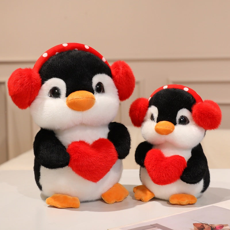 Cute Penguin Plush Doll with Headphones Soft Stuffed Toy Gift