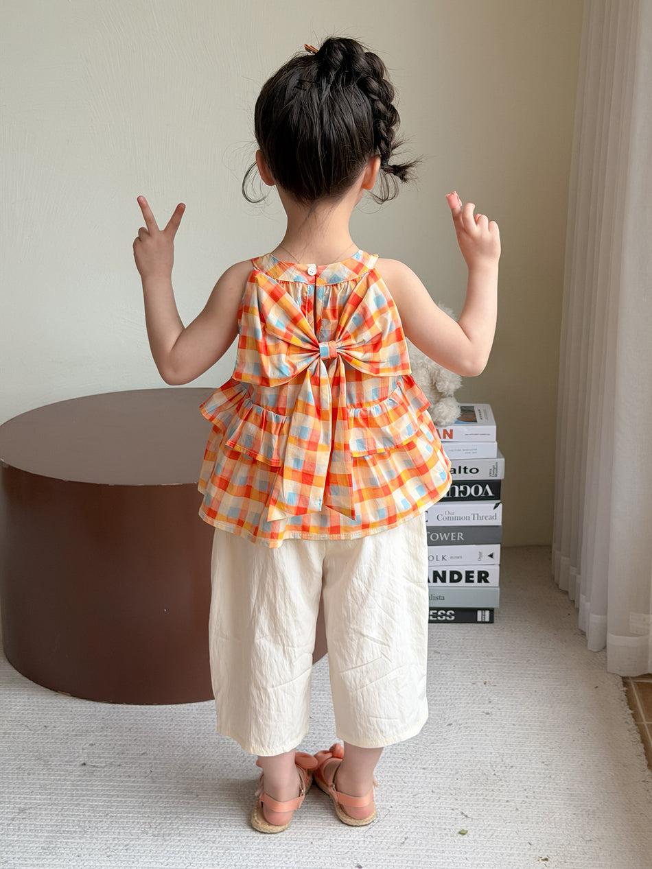 Girls Bow Back Top and Wide Leg Pants Summer Set