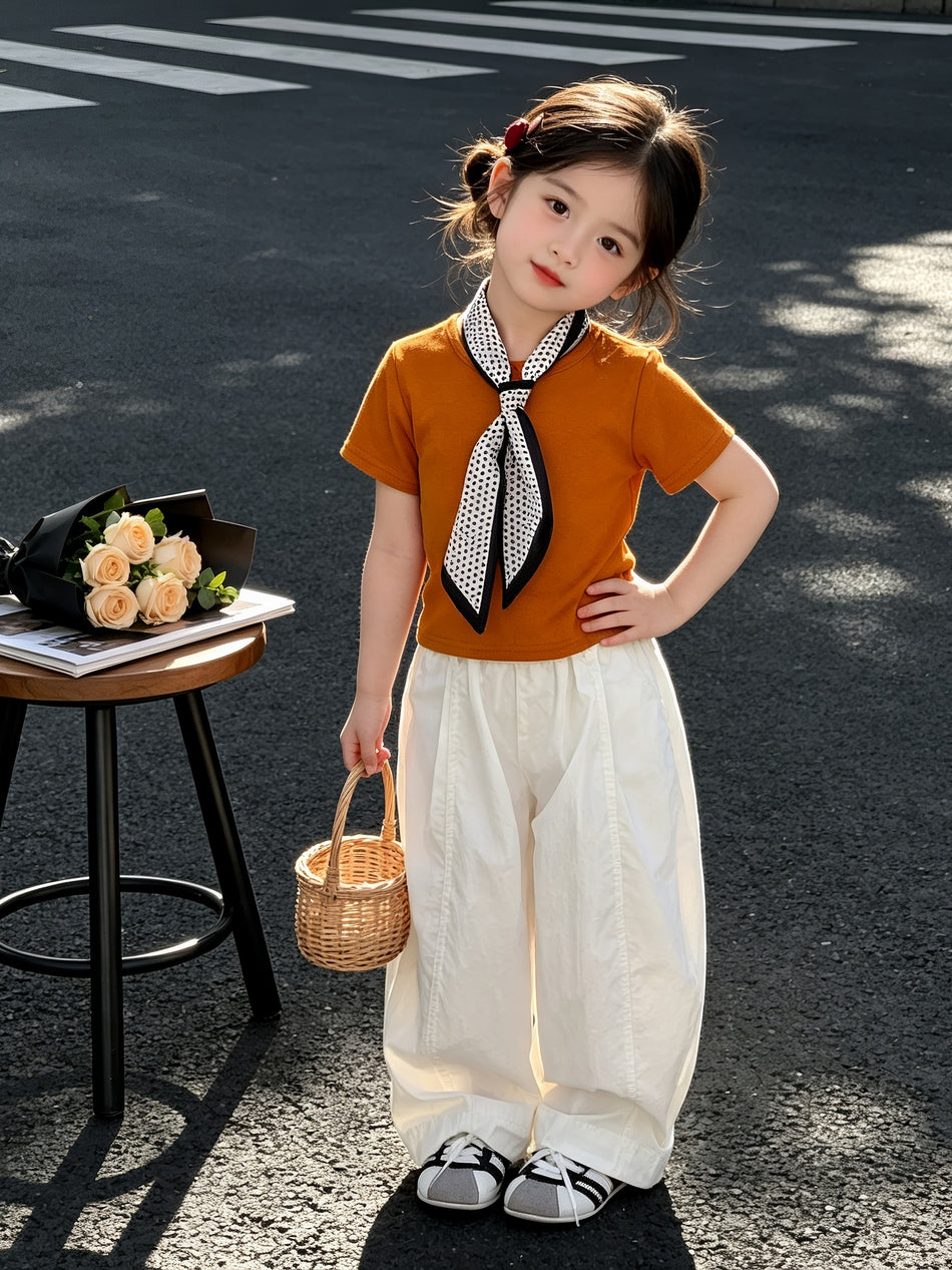Kids Solid Color Cotton Two-Piece Summer Outfit Set