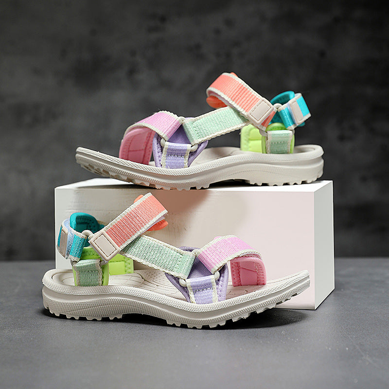 Girls Macaron Soft Sole Open-Toe Beach Sandals Summer Shoes