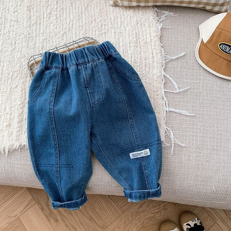 Kids Soft Cotton Harem Jeans Solid Color Casual Pants