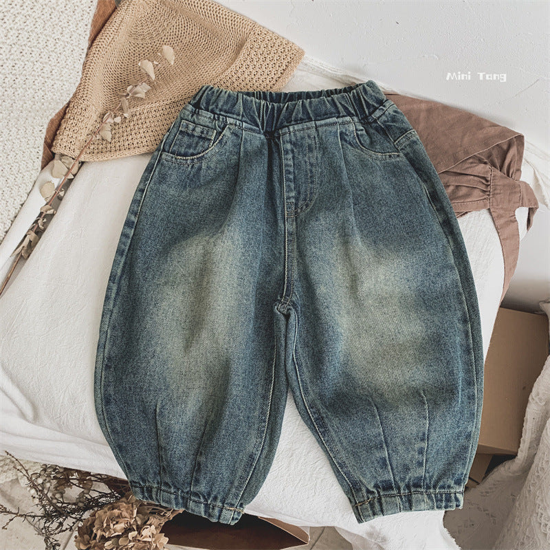 Kids Retro Cotton Carrot Jeans Loose Fit Casual Pants