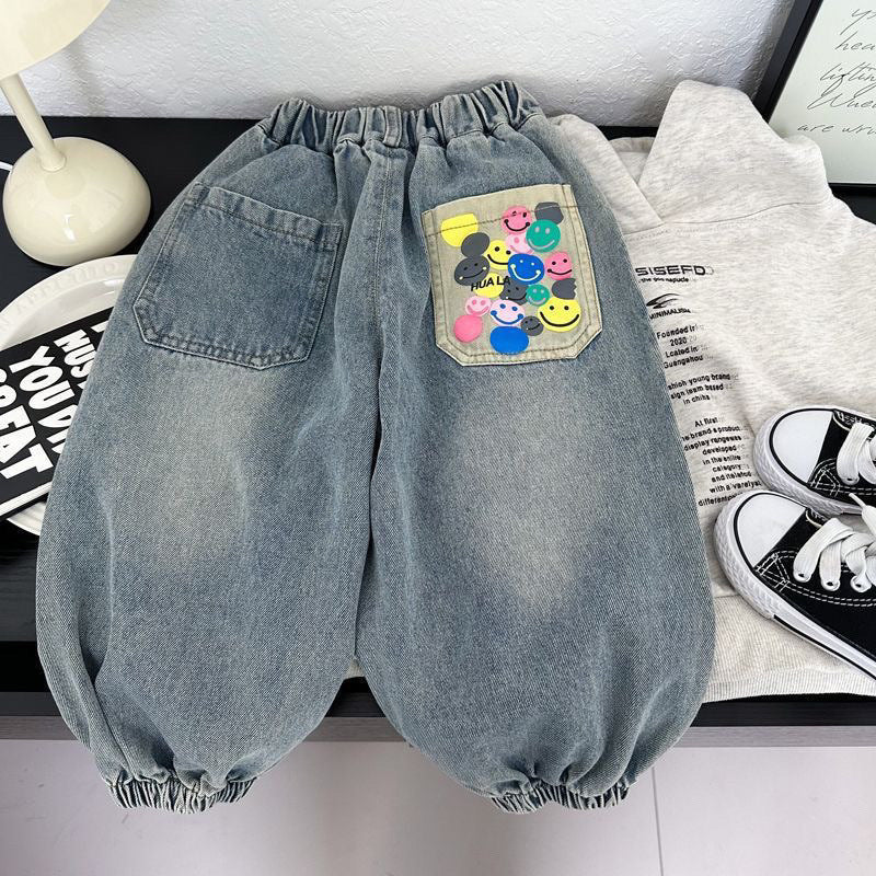 Kids Gradient Wash Denim Jeans Casual Cotton Trousers