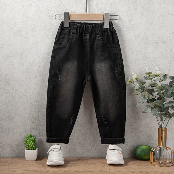 Kids Black Denim Jeans Casual Loose Fit Cotton Trousers