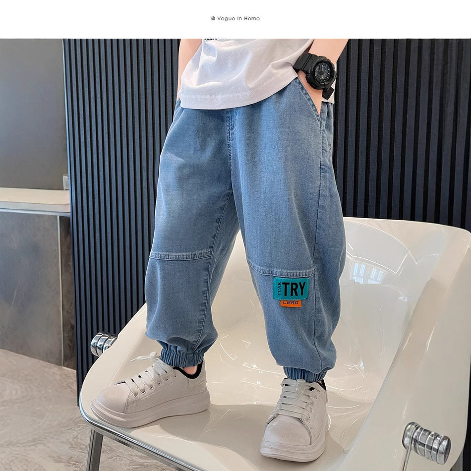 Kids Lightweight Denim Pants Breathable Summer Casual Trousers