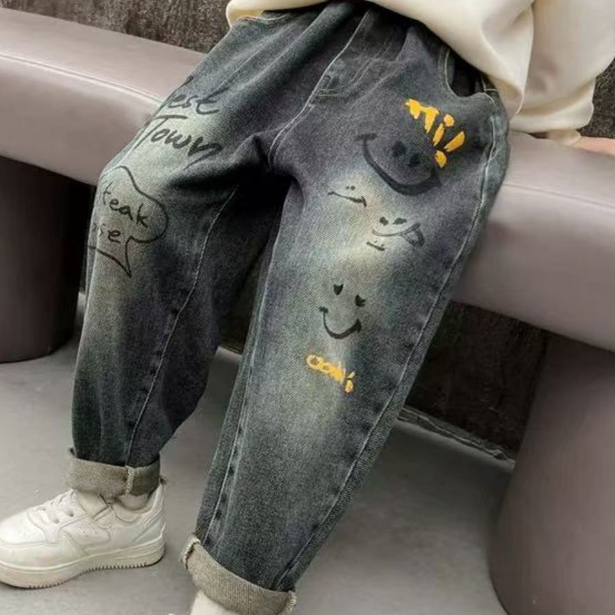 Kids Gradient Wash Denim Jeans Casual Cotton Trousers