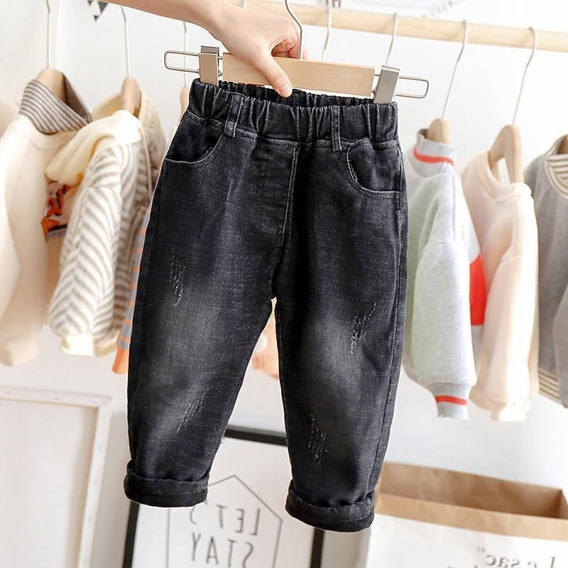 Kids Casual Cotton Denim Jeans Loose Fit Autumn Pants