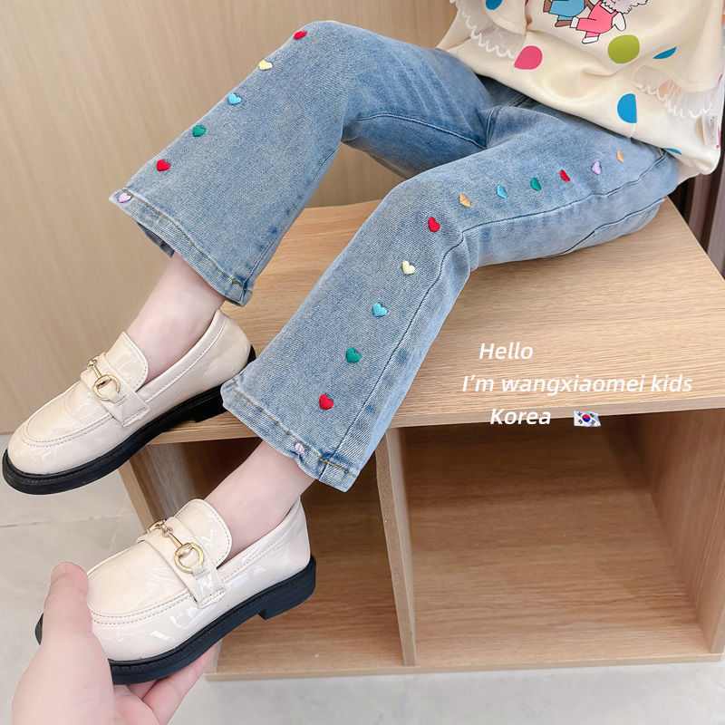 Girls Flared Denim Jeans Elastic Slim Fit Casual Pants