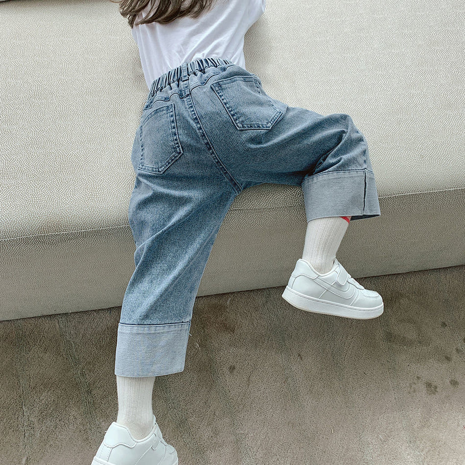 Girls Wide Leg Denim Jeans Casual Cotton Long Pants