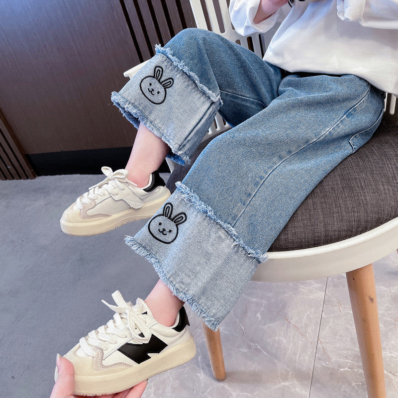 Girls Wide Leg Denim Jeans Casual Korean Style Pants