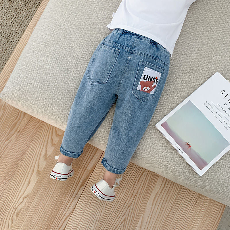 Kids Casual Denim Jeans Loose Fit Cotton Pants