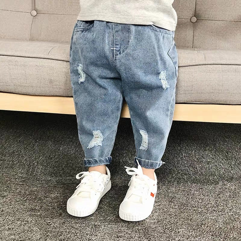 Kids Ripped Denim Jeans Loose Fit Casual Dad Style Pants