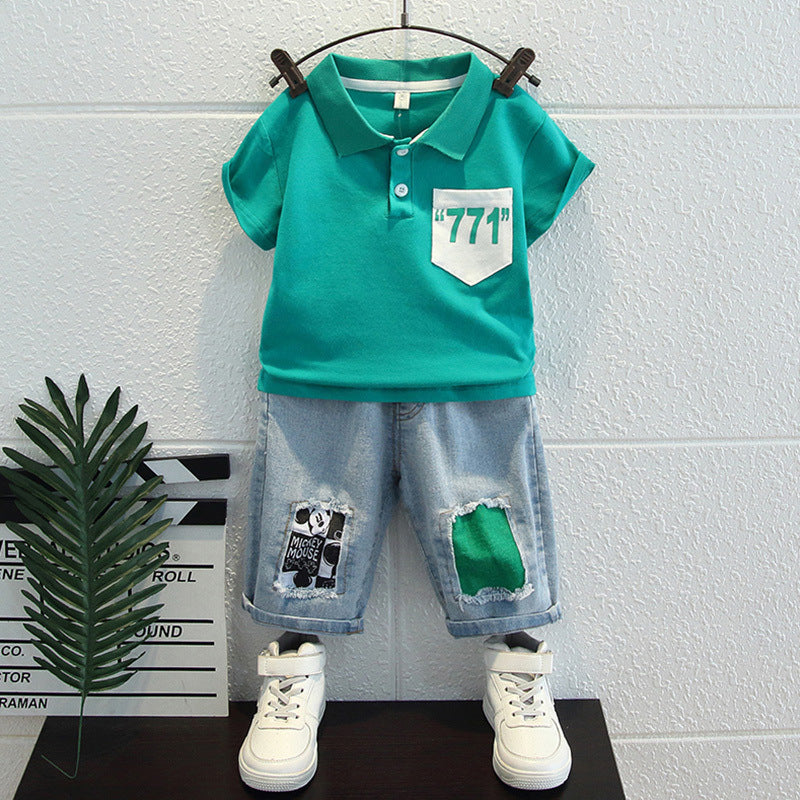 Kids Korean Style Polo Shirt Set Summer Casual Outfit