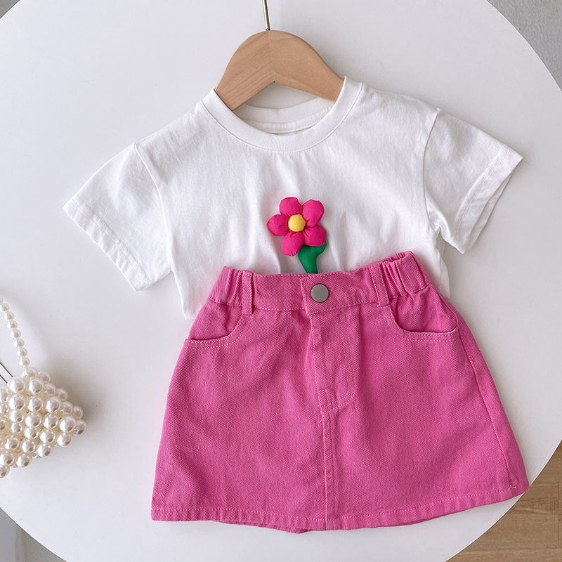 Kids Summer T-Shirt and Skirt Set Casual Two-Piece Outfi