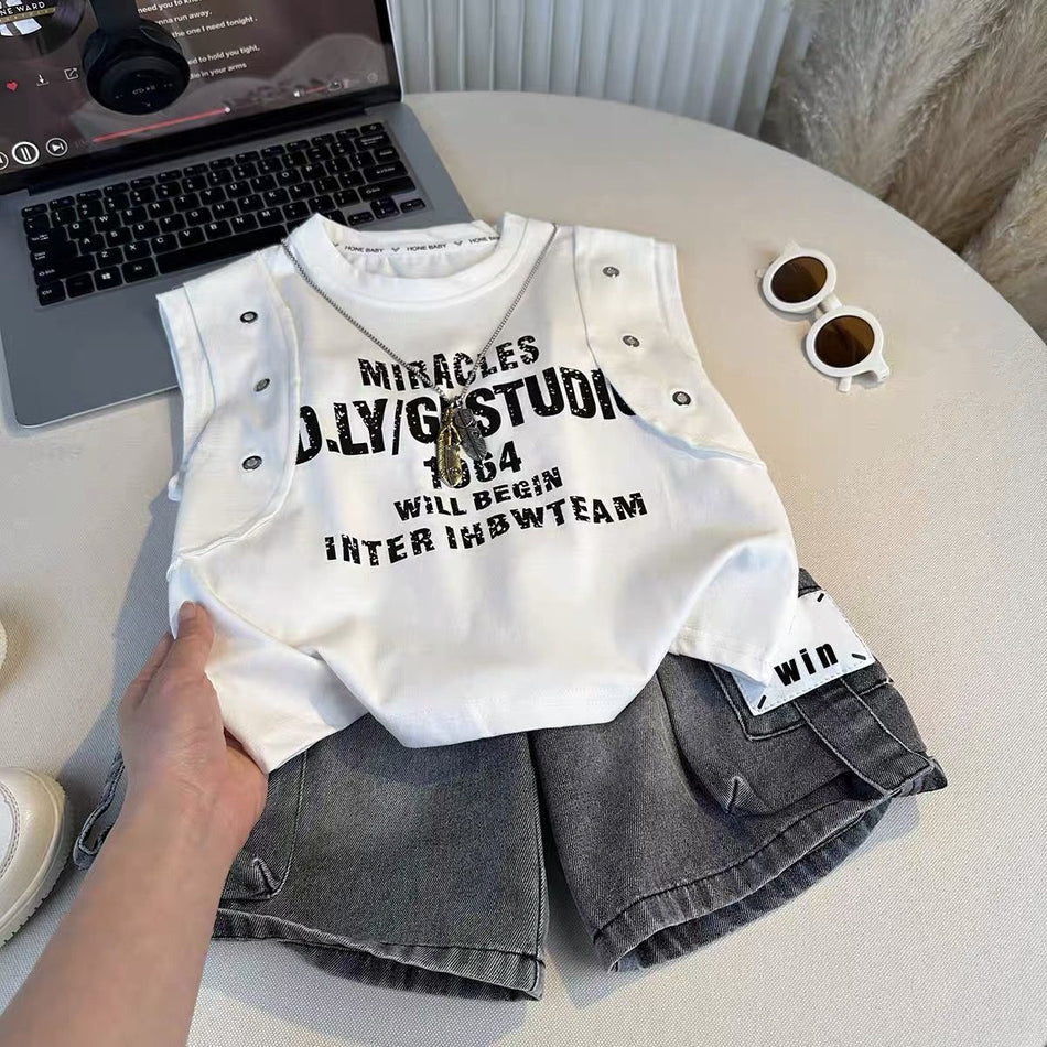 Kids Summer Vest Set Casual Two-Piece Shorts Outfit