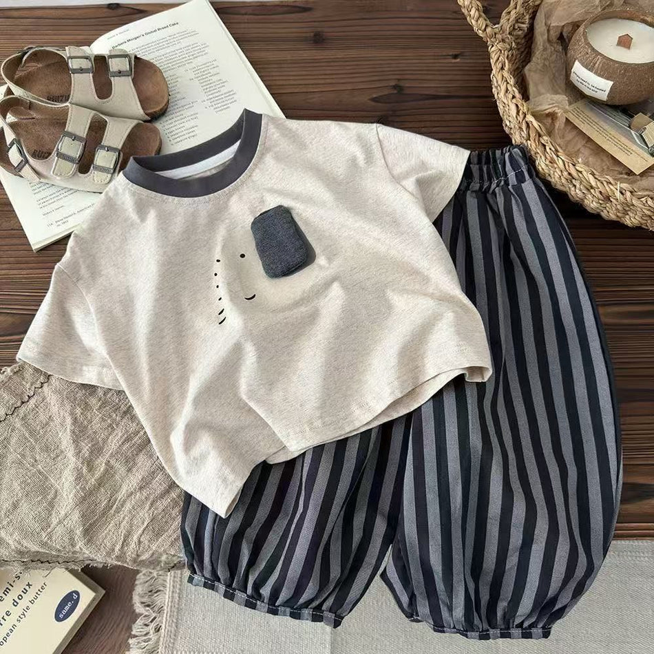 Kids Summer Striped Two-Piece Set Casual T-Shirt Outfit