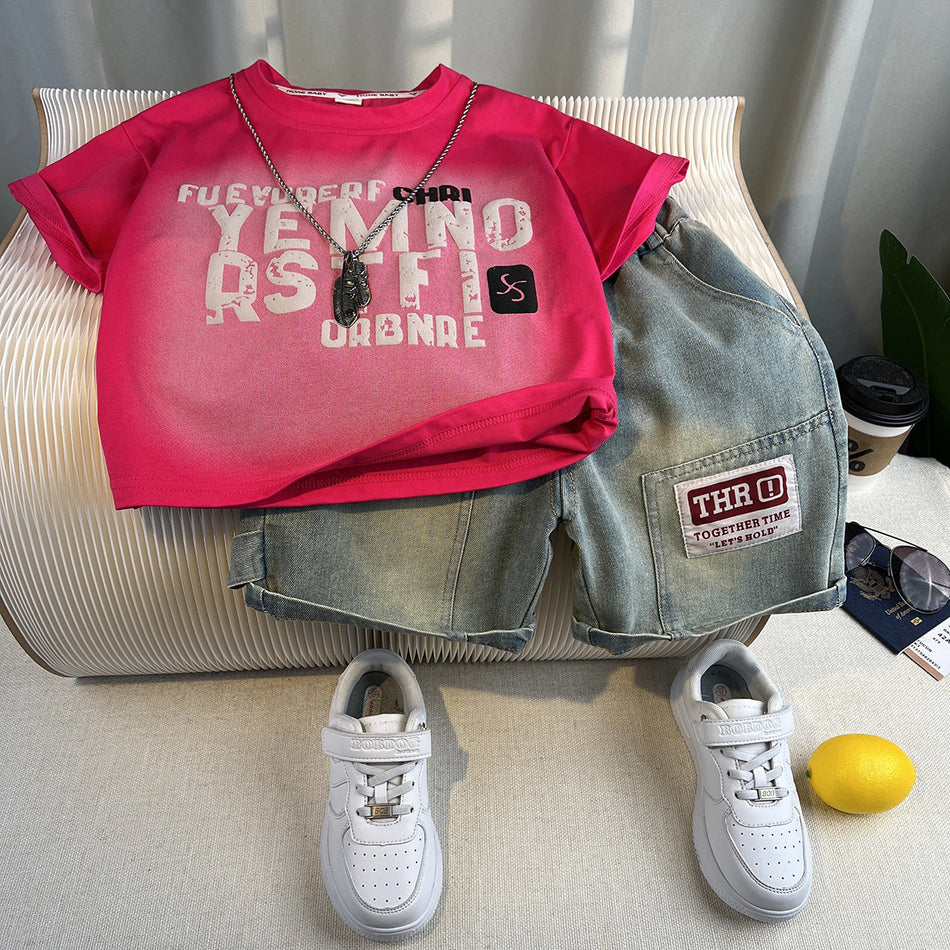 Boys Summer Cotton Blend Two-Piece Shorts Set Casual Outfit