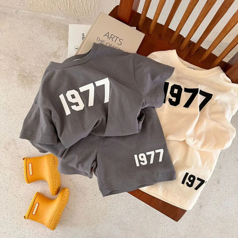 Boys Girls Summer Cotton Graphic Two-Piece Casual Set