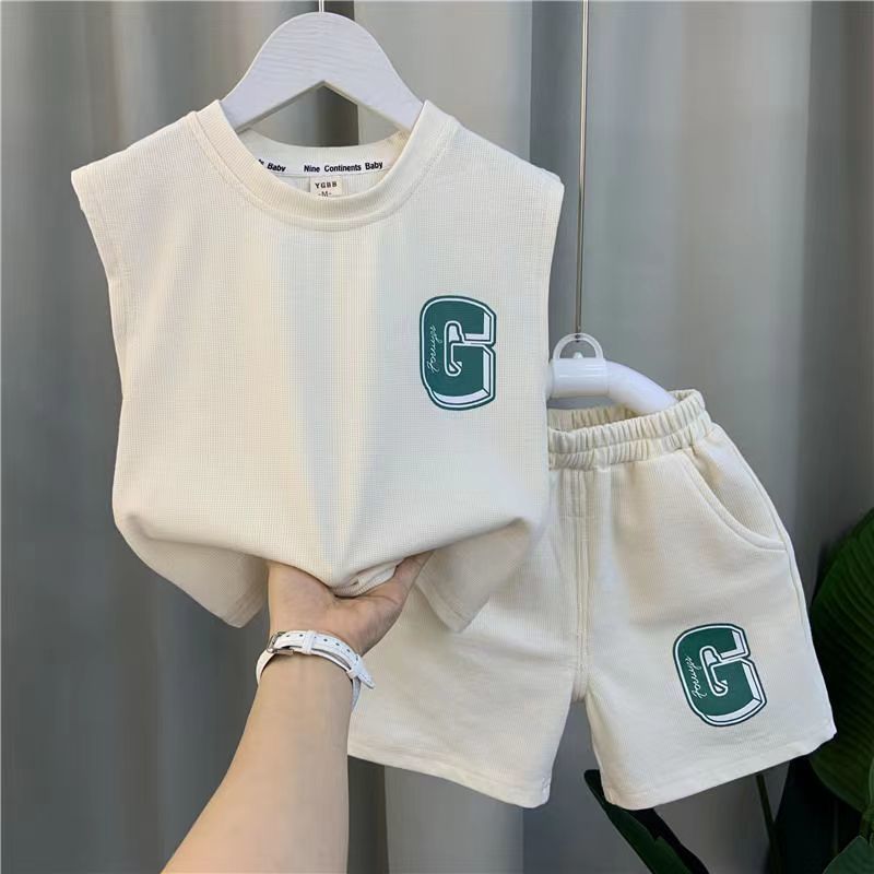 Boys Summer Vest Shorts Set Polyester Casual Kids Outfi