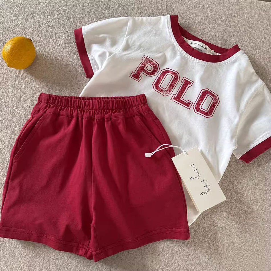 Boys Girls Cotton Letter Print Summer Two-Piece Shorts Set