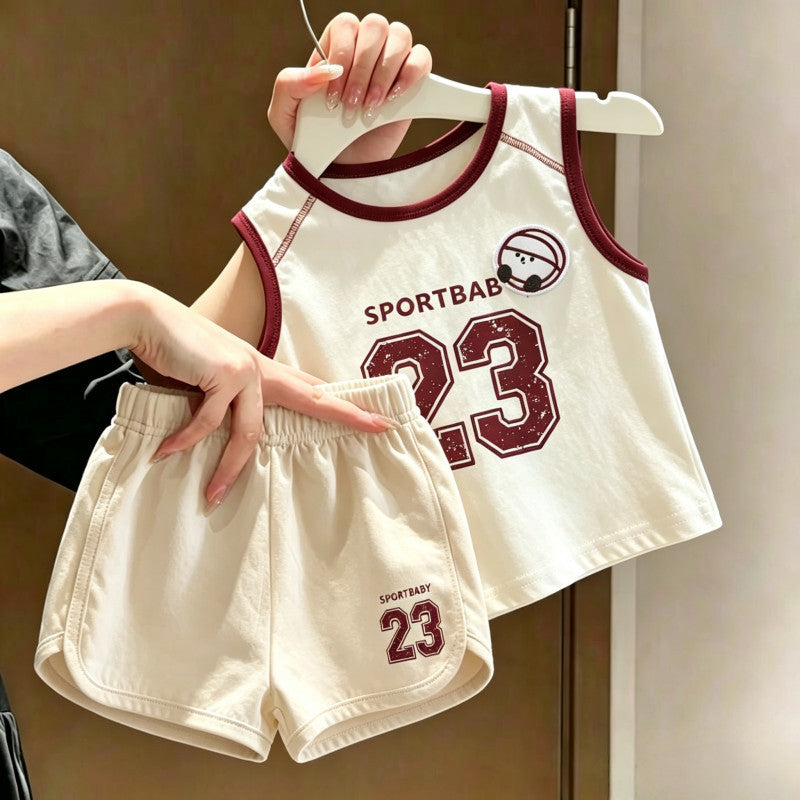 Boys Girls Cotton Letter Print Summer Two-Piece Sports Set