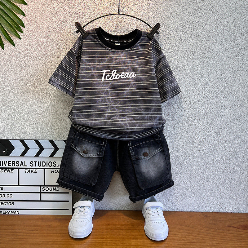 Boys Cotton Striped Summer Two-Piece Shorts Set Casual Outfit