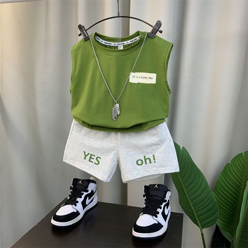 Boys Girls Cotton Vest Shorts Set Summer Casual Two-Piece Outfit